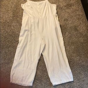 Button front linen blend cami jumpsuit